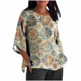 thumbnail image 2 of Pisexur Hauts pour Femmes Manches 3/4 Blouse Mode Décontractée Imprimée Ample Multicolore,2TG, 2 of 5