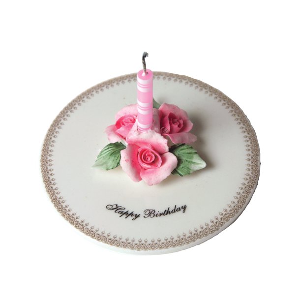 Victorian Trading Co. Happy Birthday Candle Holder Porcelain Roses
