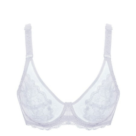 

Ultra Thin Lace Embroidery Sexy Transparent Bra Soft Underwired Push Up Breathable Casual Bralette White 40(90) E