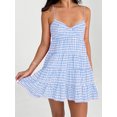 thumbnail image 4 of LMLYSoH Women Spaghetti Strap Cami Dress Plaid Sweetheart Neck Tiered Hem Back Lacing Short Dresses, 4 of 9