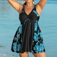 thumbnail image 5 of CaComMARK PI Clearance Plus Size Swimsuit for Women 2025 Spring Summer Sleeveless Florals Printed Swimdress Boyshorts Two Piece Swimsuit Set Blue XXL, 5 of 5
