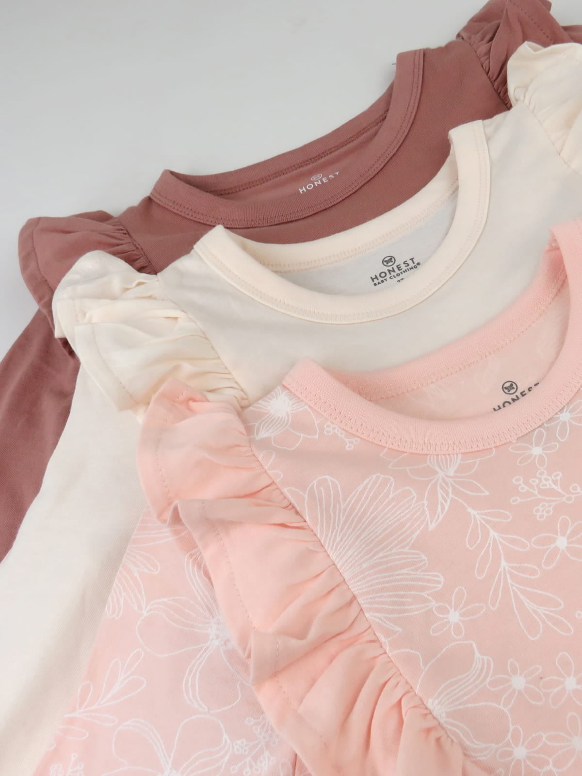Honest Baby Clothing Organic Cotton Girl Long-Sleeve Ruffle Shirts, 3M to 24M, 3-Pack