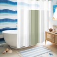 thumbnail image 6 of No Hook Shower Curtain, Sage Green Striped Waterproof Fabric Shower Curtains for Bathroom, Modern Geometric Abstract Art Bathroom Curtain with Mesh Top Window for Home Hotel Bathtub 48"x72", 6 of 9