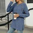 thumbnail image 6 of ATOYSOY Solid Color Tops Side Split Round Neck Button Pullovers Casual Ribbed Long Sleeve Sweatshirts Trendy Outwear Fall Loose Knitted Shirts for Women Blue XXL, 6 of 7