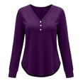 thumbnail image 4 of Lmueinov Plus Size Womens Long Sleeve Shirts V-Neck Solid Button Loose fit Tops Curved Hem Soft Layering Blouses For Women Fall Winter Loungewear, 4 of 5