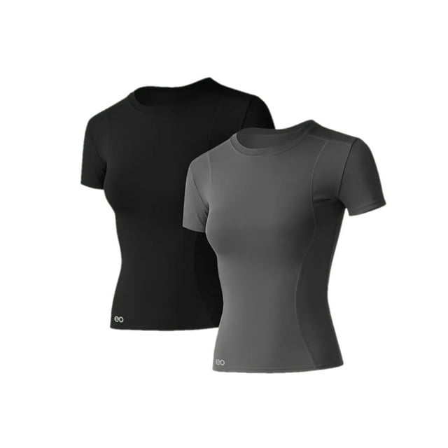 2pcs Playera Ropa Deportiva Mujer Blusa Secado Rápido Negro y Gris Talla:M