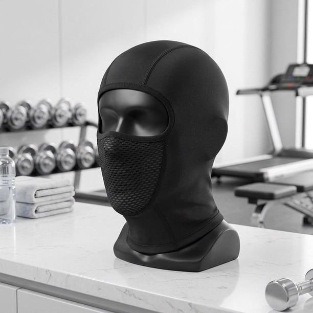 Pasamontañas, máscara facial, protección solar, gorro cortavientos, capucha para hombres y mujeres, ideal para pesca, equitación, deportes al Negro