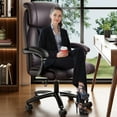 thumbnail image 3 of Reclining Office Chair, High Back Big and Tall Desk Chair 400lbs with Wide Seat, Leather Executive Computer Chairs with Lumbar Support, Ergonomic  Task Chair, Brown, 3 of 9