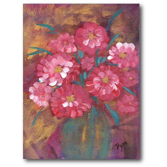 Pink Flower Green Vase Gallery-Wrapped Canvas Wall Art, 16x20
