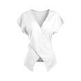 thumbnail image 3 of Favoffer Wrap Blouse Tops Women's Short Sleeve V Neck Asymmetric Hem Shirts Fitted Casual Tunic Tops Summer Daily Going Out, 3 of 9