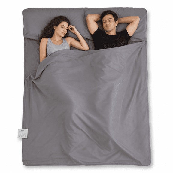 Sleeping Bag Liner Double (Fits 2 People) - Gray with Zipper, 85 x 74" Adult Travel & Camping Sheet
