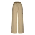 thumbnail image 4 of Linen Pants Women,Palazzo Pants Wide Leg High Waist Flowy Summer Casual Beach Trousers Womens Outfits for Travel,Travel Pants,Z02 Khaki,XL, 4 of 5
