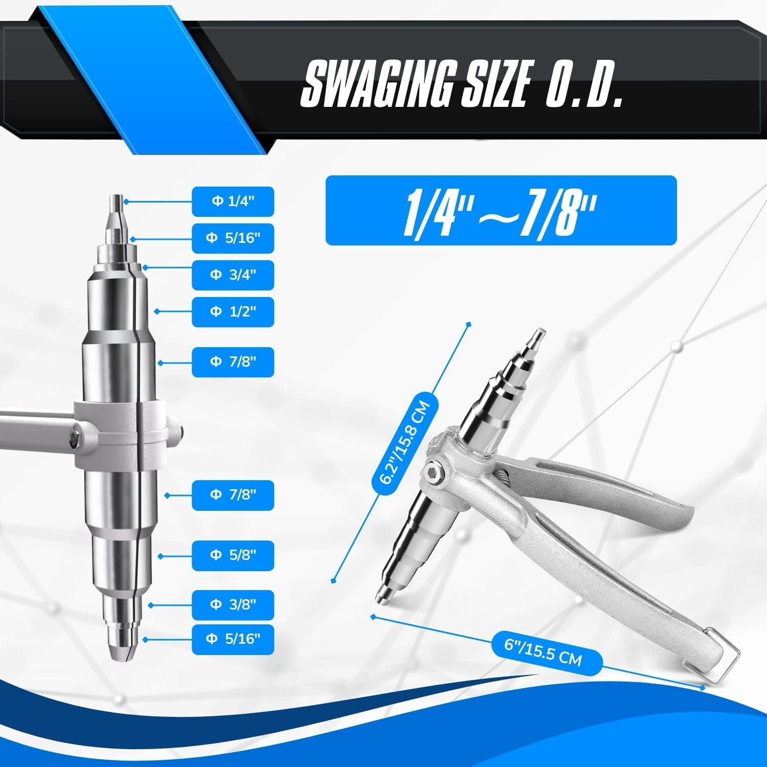 Copper Pipe Expander Tool, Universal Aluminum Alloy Hand Swager Tool HVAC, 1/4" 5/16" 3/8" 1/2" 5/8" 3/4" 7/8" Copper Swaging Tool for Refrigeration Air Conditioner Repair and Maintenance