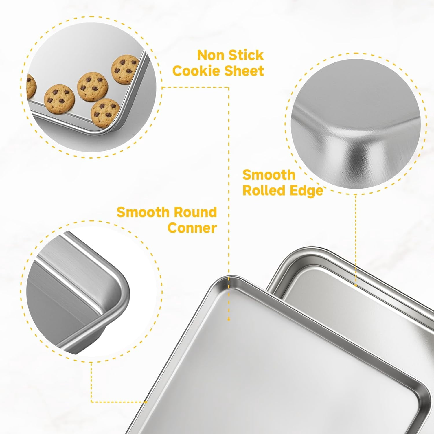 Stainless Steel Baking Sheet Pan Set, 3 Pack Cookie Sheets for Baking, Heavy Duty Stainless Steel Cookware Set, Oven Cookie Tray for Roasting, 9/12/16 Inch