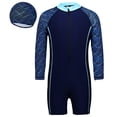thumbnail image 2 of Conairie Girl Swimsuit One Piece Cute Solid Kids Long Sleeve Bathing Suit with Sun Protection Swimwear Dark Blue 7-8 Y, 2 of 3