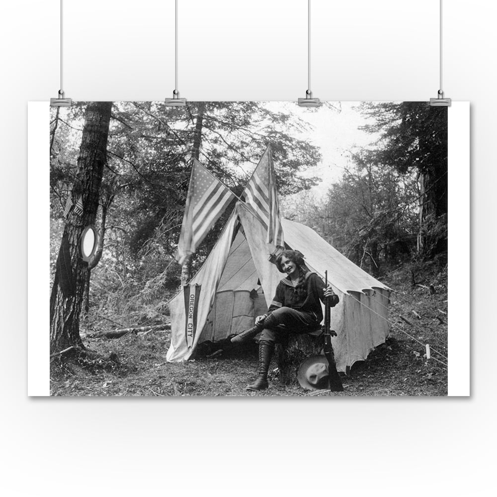Thompson Creek, Oregon Woman with Gun Sitting Outside Her Tent Fourth