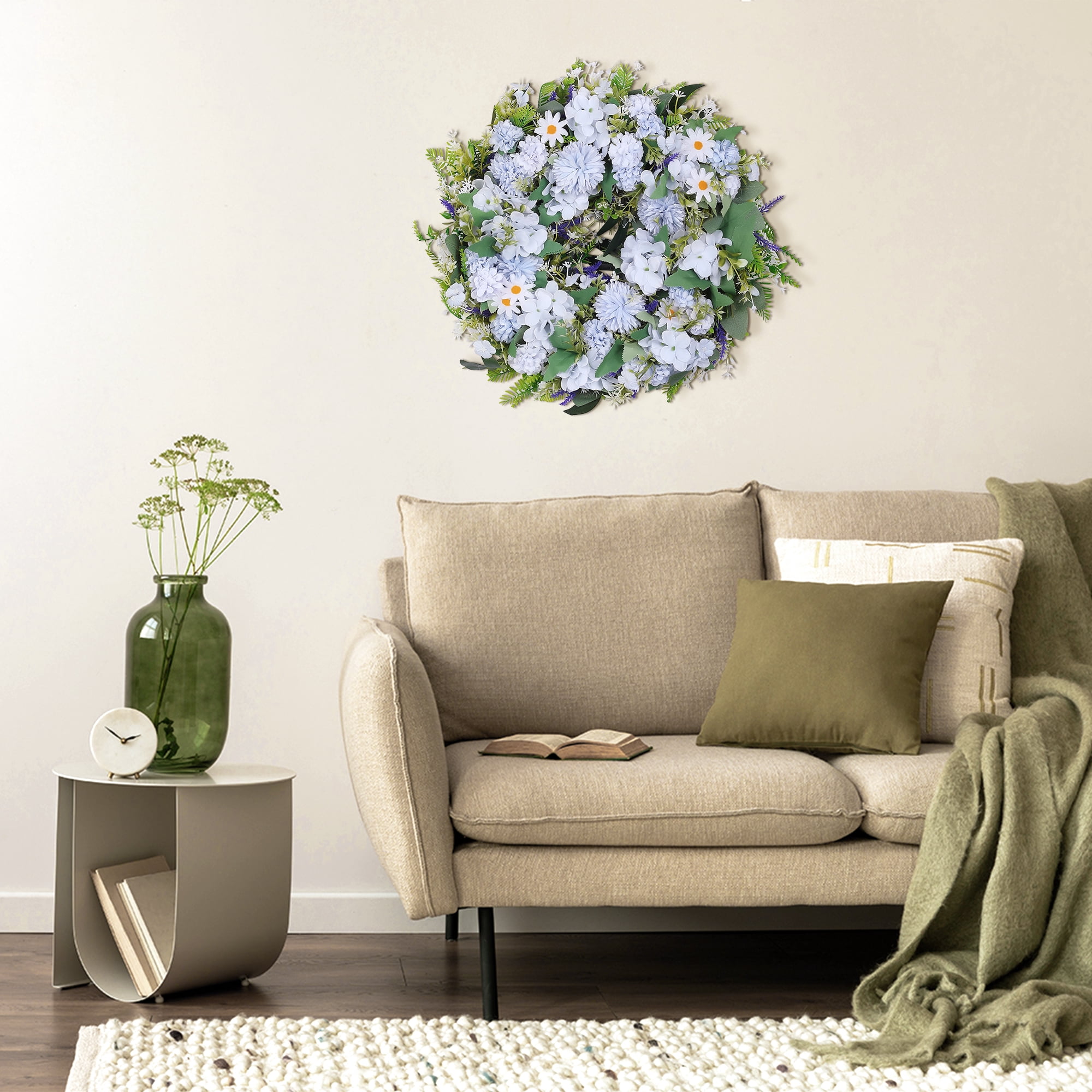 Unique Bargains Peony Wreaths for Front Door Artificial Flower Wreath Fall Wreaths Blue