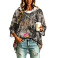 thumbnail image 6 of Womens Casual Drawstring Hoodie 3/4 Sleeve All Over Leaf Print Relax Fit Lightweight Blouse For Weekend Gathering, 6 of 7