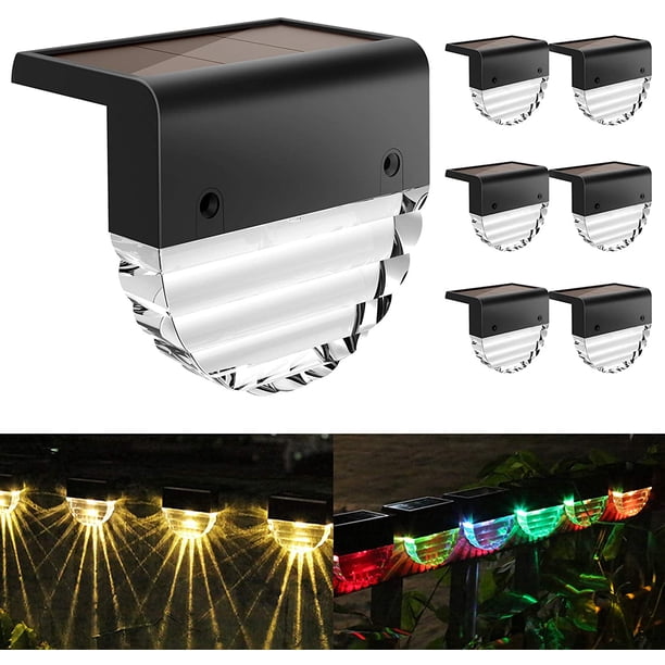 Juego de 6 luces solares para patio, luces solares LED impermeables para exteriores para patios, escaleras, patios, caminos de jardín, escalones y cercas, 10 lúmenes, luz blanca cálida/cambiante
