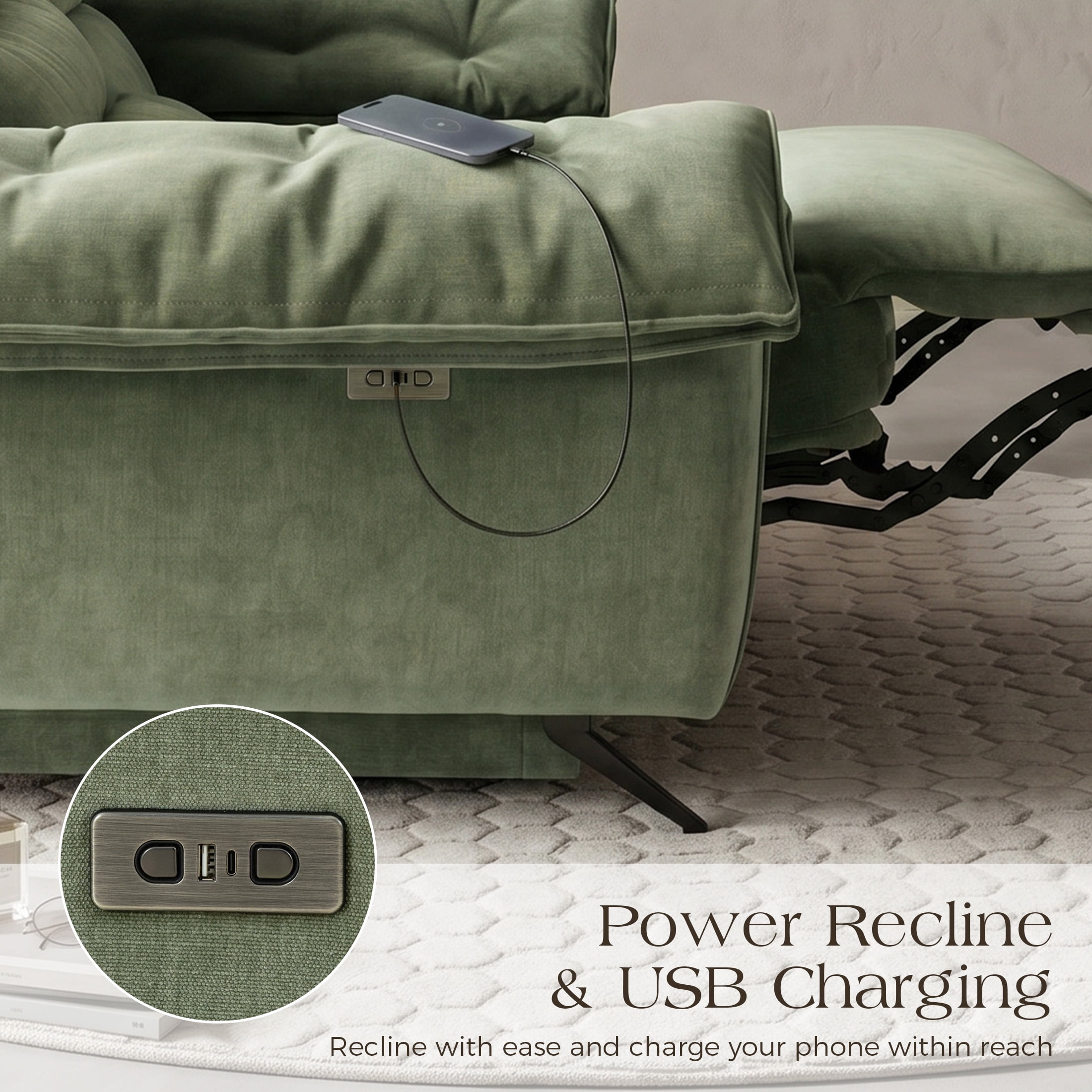 Aenkyo 2-Piece Power Reclining Sofa Set with USB Ports, Loveseat and Sofa, Green