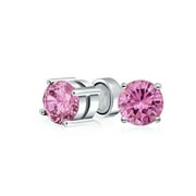 1 CT Round Light Pink Simulated Tourmaline Magnetic Brilliant Cut Solitaire Clip On Stud Earrings for Non Pierced 925 Sterling Silver