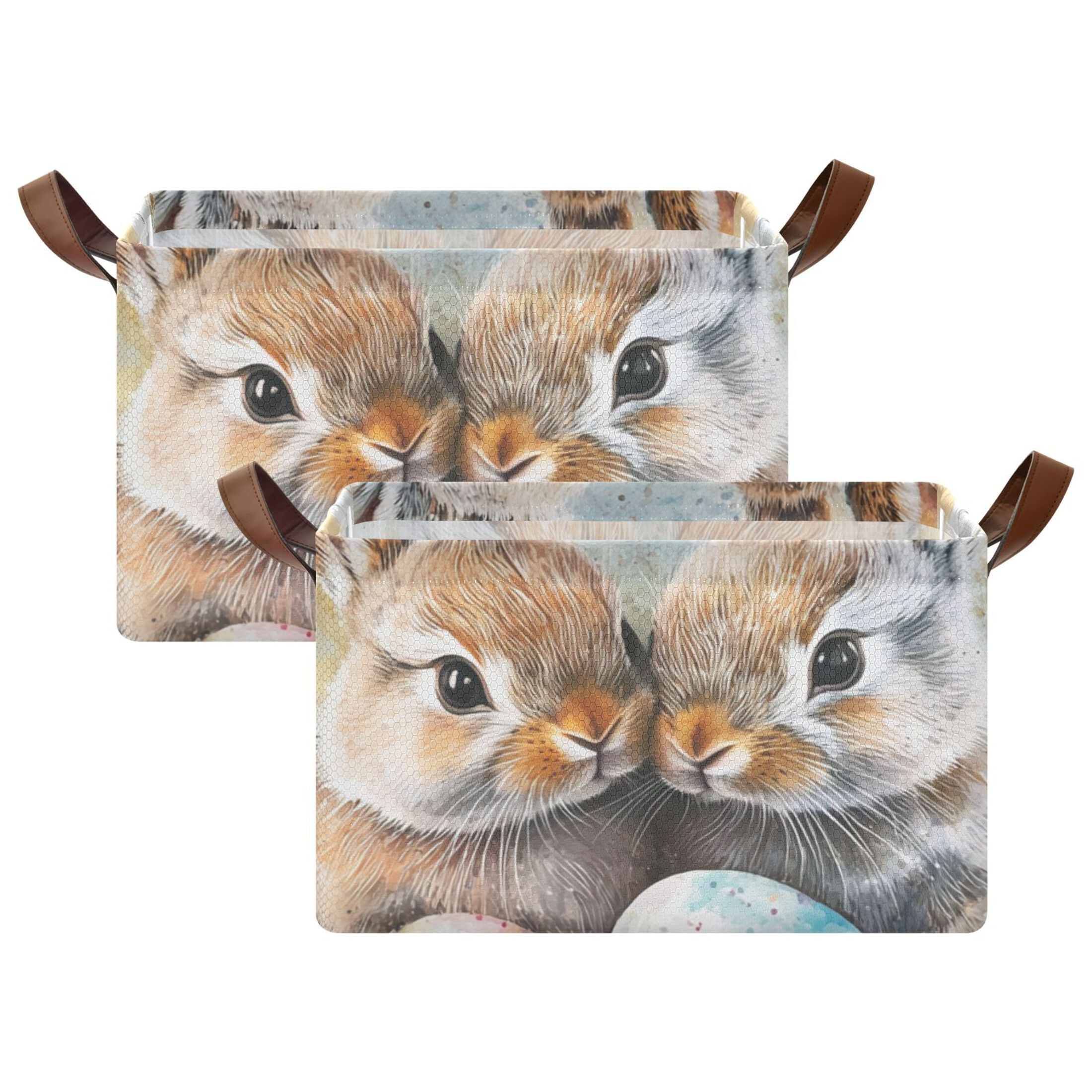 Bunnies Easter Eggs Foldable Storage Large Fabric Storage Baskets Organizer Storage Bins with Handles for Shelves