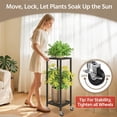thumbnail image 3 of 2 Tier Black Metal Plant Stand Indoor Outdoor with Wheel for Large Planter, Modern Heavy Duty Tall Rolling Rack for Corner House Bathroom Patio Floor, Iron Flower Shelf Holder for Orchid Fern, 3 of 18