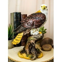 Wildlife Bald Eagle On Tree Stump Statue Birds Of Prey Figurine 10"H