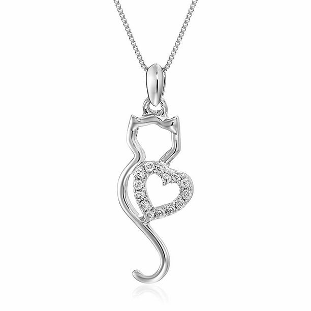 Vir Jewels 1/10 cttw Diamond Cat Pendant In 14K White Gold Walmart