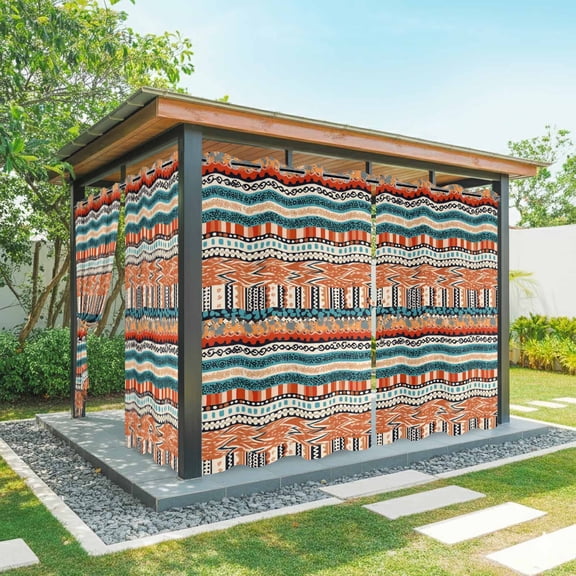 Bohemian Patterns Outdoor Curtains for Patio Waterproof, Retro Seamless Stitching Grommet Curtains for Porch Outside Privacy Drape for Gazebo Garden Pergola, 1 Panel, 54x95in