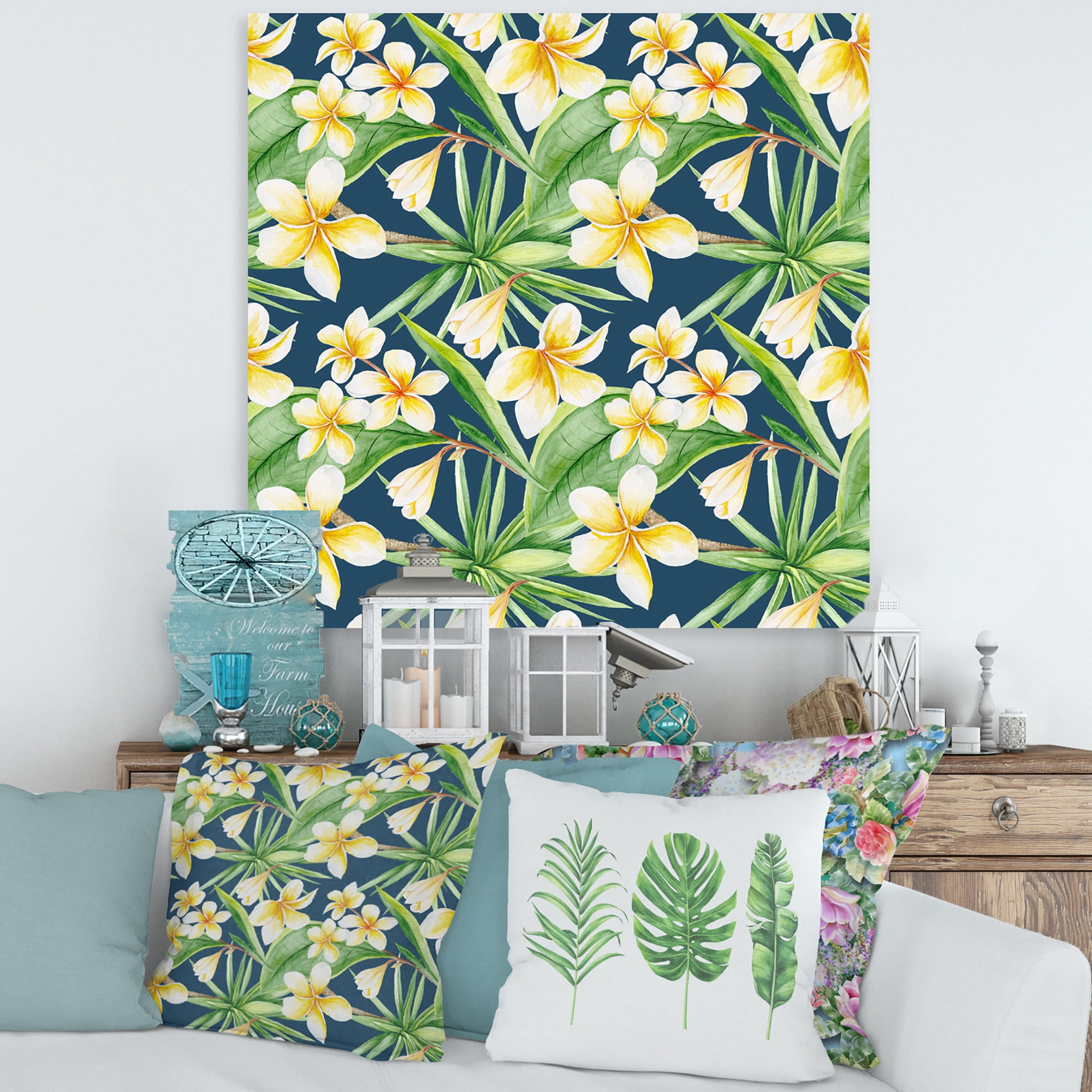 Designart ' Yellow Flowers and Tropical Foliage VIII ' Modern Canvas Wall Art Print