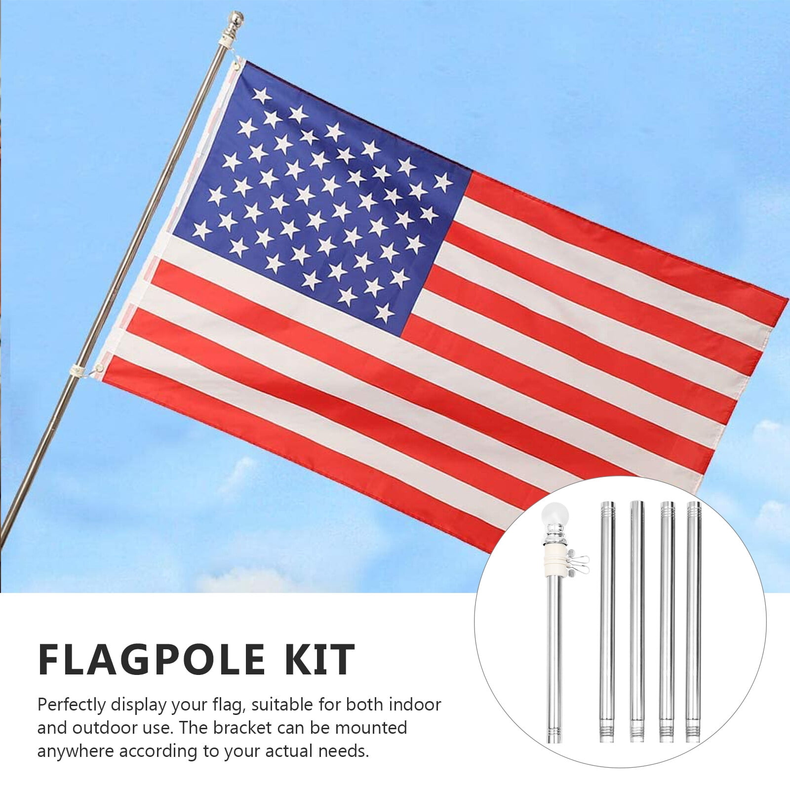 Flagpole Flag Pole Kit Wall Mount Rings House Poles Porch Outside Stainless Steel Heavy Duty Outdoor