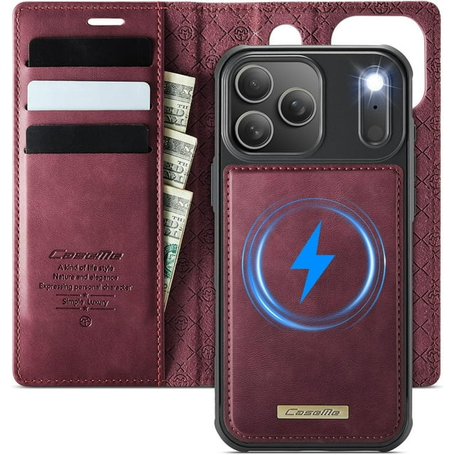Case for iPhone 17 Pro, PU Leather Wallet Flip Case with Card Holder RFID Blocking, Magnetic Detachable Shockproof Phone Cover Wireless Charging Compatible for iPhone 17 Pro (6.3 inch)