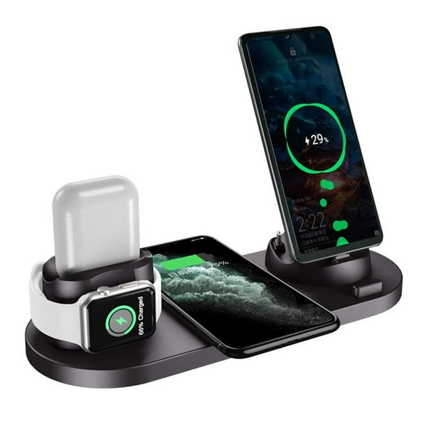 Estación de carga inalámbrica, soporte de carga rápida 6 en 1 para múltiples dispositivos, Apple Watch Series 6/SE/5/4/3/2, AirPods Pro, iPhone 13/13 Pro/12/12 Pro/11 Series/XS Max/XR /XS/X/8/8 Más Fokelyi 223186-1