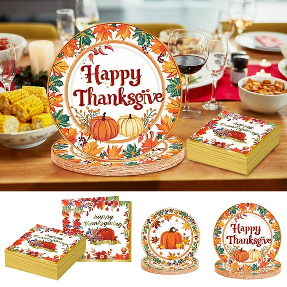 YHAICO Disposable Tableware Kit Disposable Tableware for Party Thanksgiving Theme Party Tableware Set Disposable Decorative Tableware Paper Set