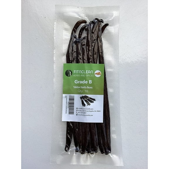 10 Vanilla Beans Grade B Tahitiensis for extract, Cooking and Baking by FITNCLEAN VANILLA| Fresh 5"-7" NON-GMO Natural Raw Whole Pods