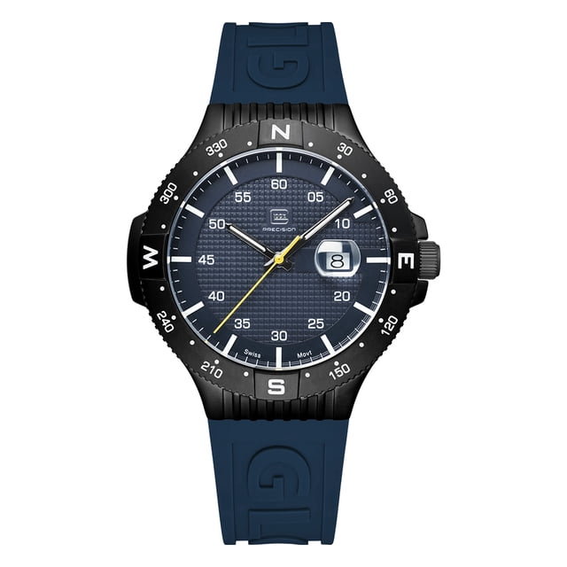 Reloj Glock Precision para hombre con carcasa de acero negro y silicona azul