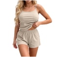 thumbnail image 2 of PRINxy Women's Solid Crew Neck Cami Pajama Set Sleeveless Top + Shorts Minimalist Daily Ladies Loungewear Khaki M, 2 of 5
