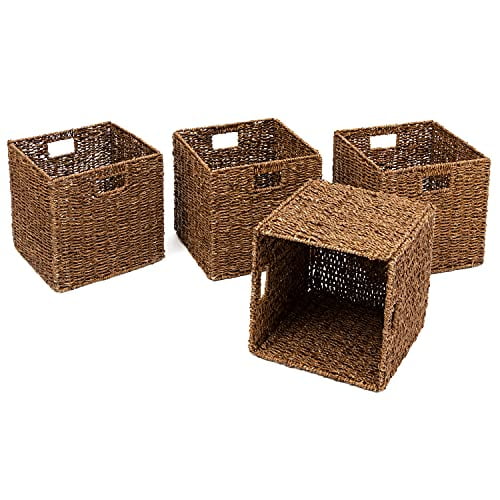 Trademark Innovations Panier de Rangement Pliable, 12"L x 12"W x 12"H, Marron, Lot de 4