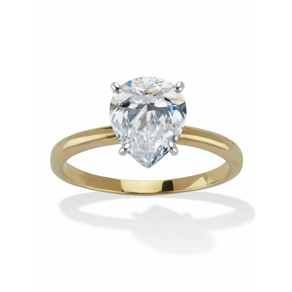 PalmBeach Jewelry 2.4 TCW Pear Cut Cubic Zirconia 18k Yellow Gold-Plated or Silvertone Solitaire Engagement Ring