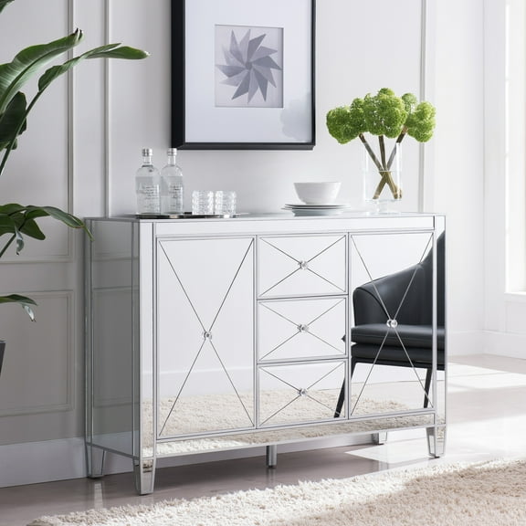 SEI Furniture Mirage 2 Door Mirrored Sideboard in Matte Silver