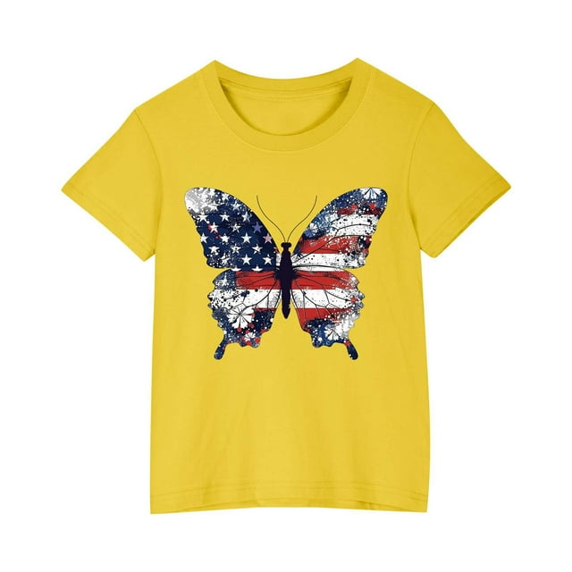 Vestido Corto de Verano Niños Niños Niñas Camiseta de Algodón Cuello Redondo Lindo Día de la Independencia Imprimir Top