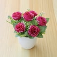 DGROEE Artificial Flowers with Small Plastic Vase Artificial Roses