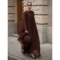 thumbnail image 6 of Coffee Brown Pleated Chiffon Maxi Dress With Batwing Sleeves Round Neck Flowy Elegant Vacation Party Dress, 6 of 7