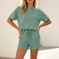 thumbnail image 4 of Ksrymi Jumpsuits for Women Dressy 2-Piece Loungewear Set: Solid Crew Neck Short Sleeve T-Shirt & Elastic Waist Drawstring Shorts with Side Pockets Rompers for Women, 4 of 8