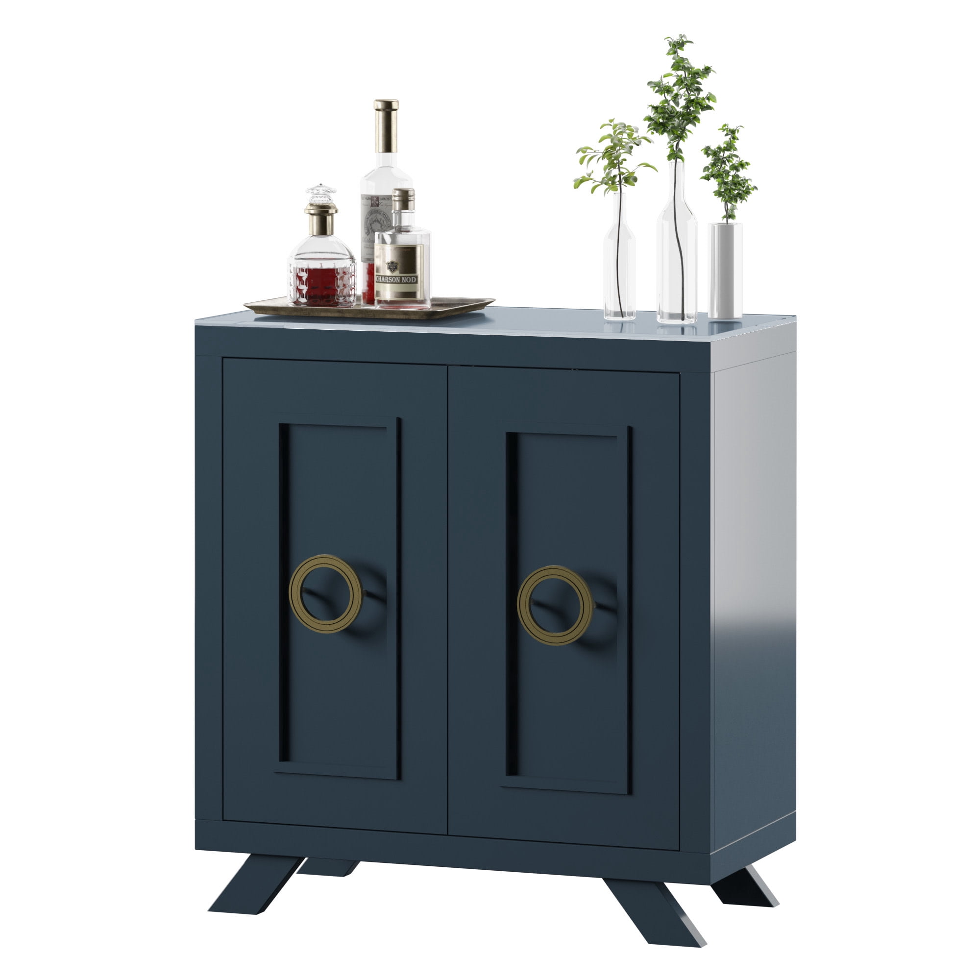 Twin Star Home Bar Cabinet with Stemware Rack, Fontana Blue