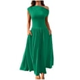 thumbnail image 3 of Jinhomg Women's 2025 Summer Dresses Elegant Sleeveless One Shoulder Maxi Dress Flowy Swing A-Line Pleated formal Dresses with Pockets Green M, 3 of 8