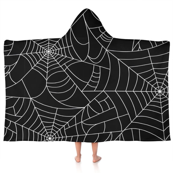 Halloween Spider Webs Hooded Bath Towel,50"x30" for Ages 3 To 12 Kids, Quick Dry Lightweight Soft Microfiber Hood Beach Towel Cover Up for Kids