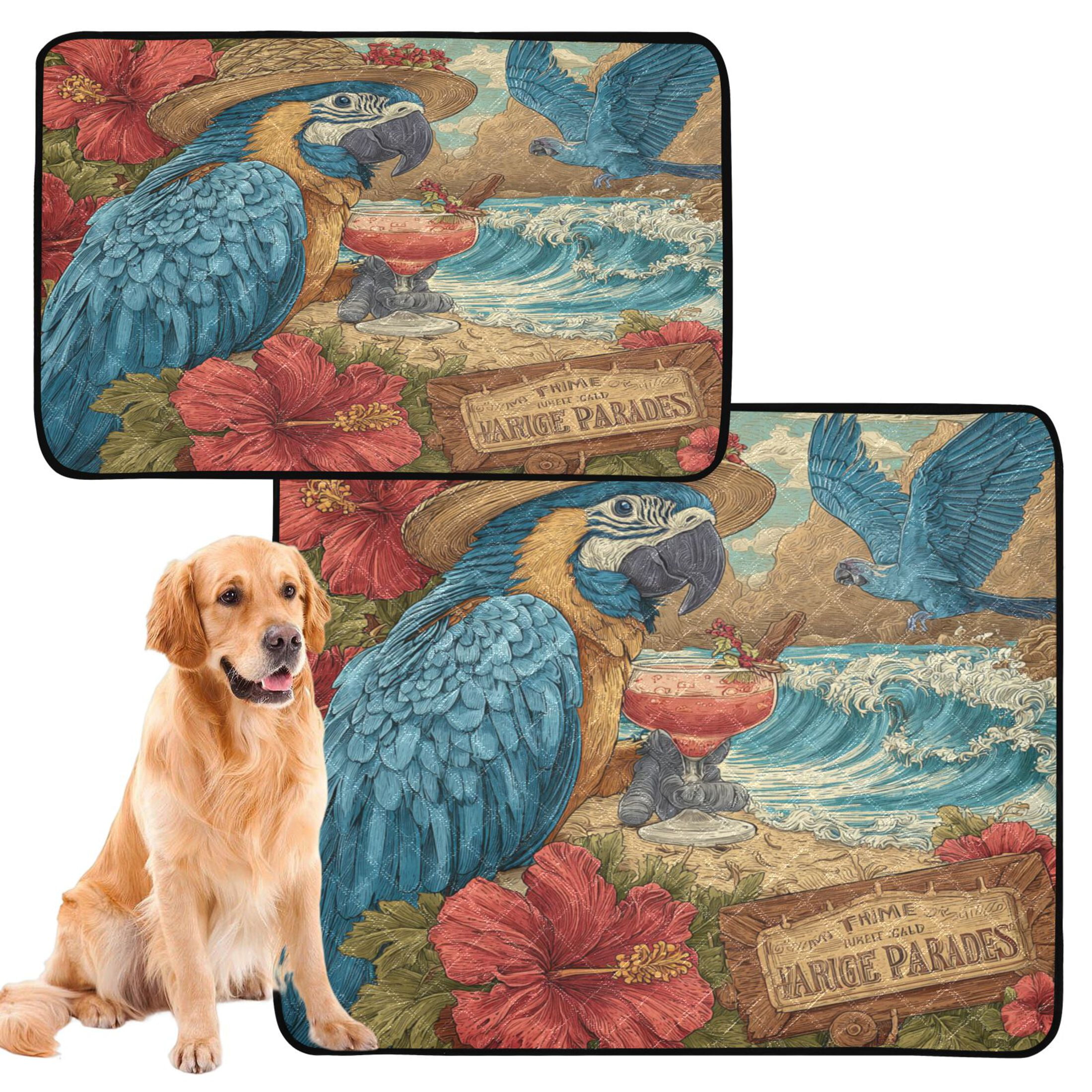 Qxltty Blue Parrot Cat litter Pads Pet Set of 3 Diaper Mats Center Anti-leakage Layer Absorbent Soft and Comfortable