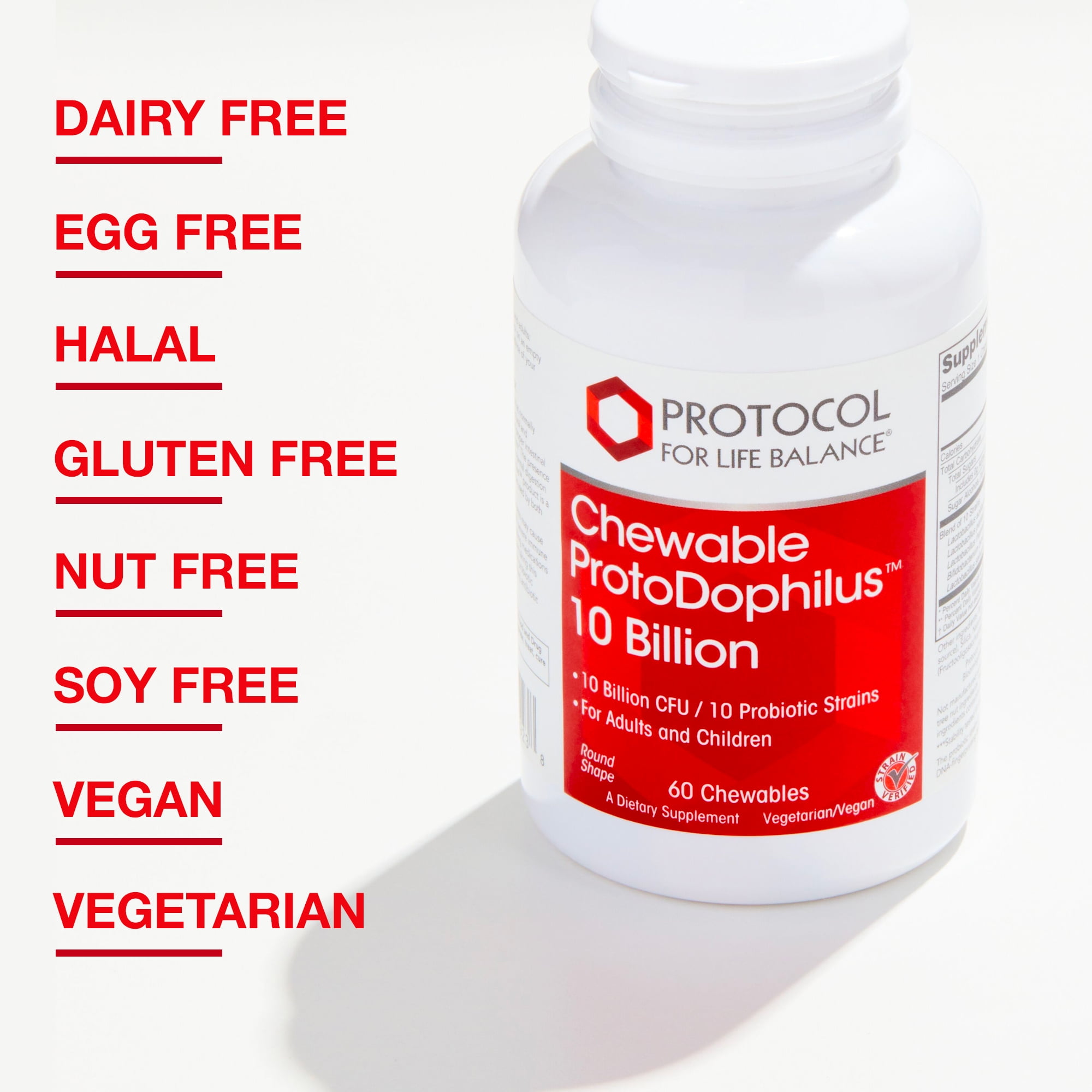 Protocol For Life Balance - Chewable ProtoDophilus - 10 Billion - Easy to Take Probiotic for Digestive and Immune Support in Adults and Children - 60 Chewables